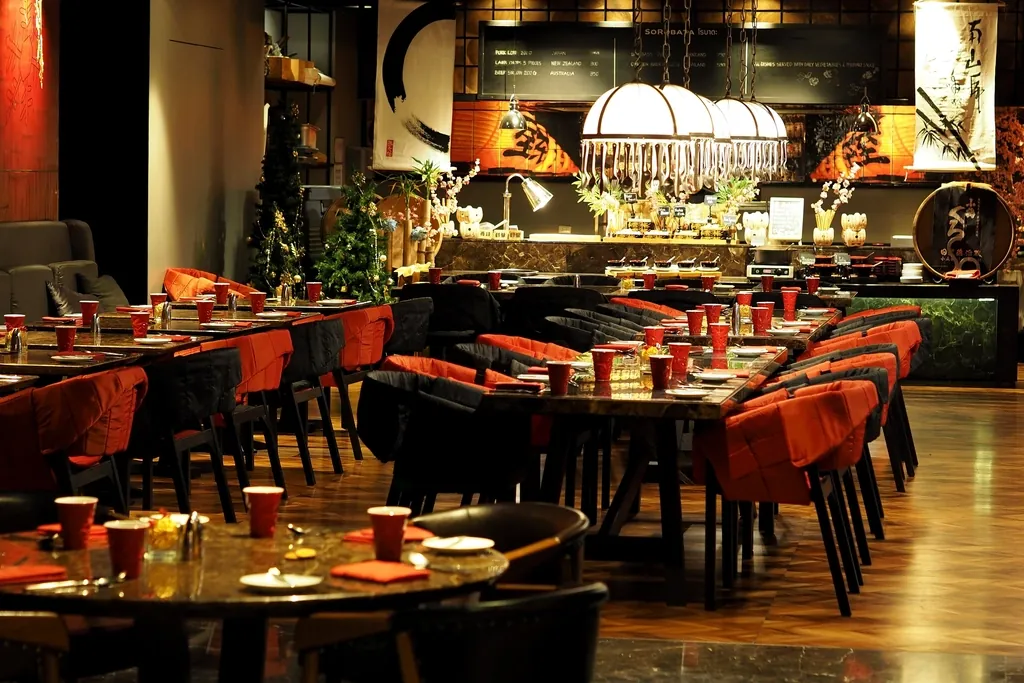 Interior of a modern restaurant ready for service